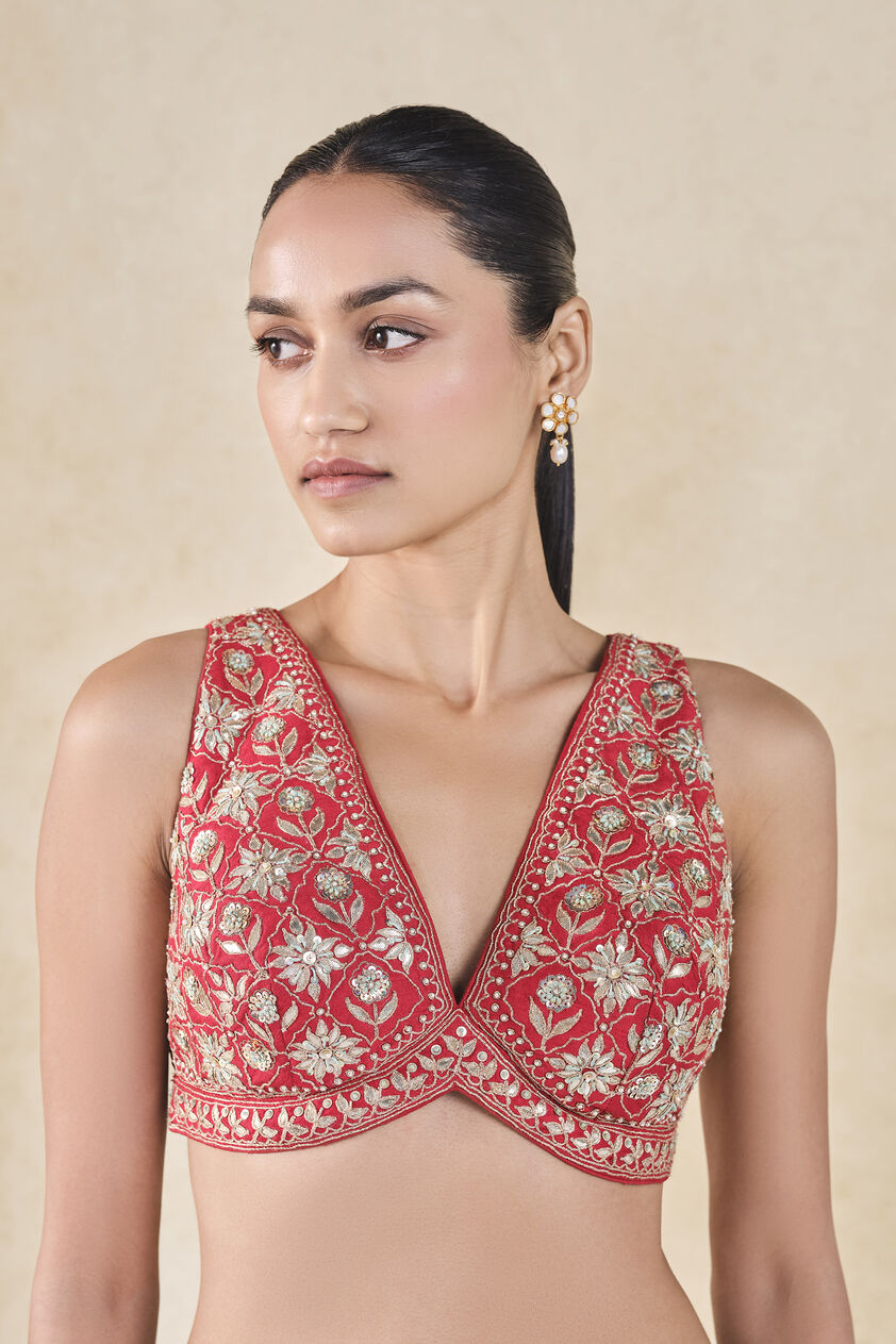 Anushna Gota Patti Silk Choli - Red, Red, image 1